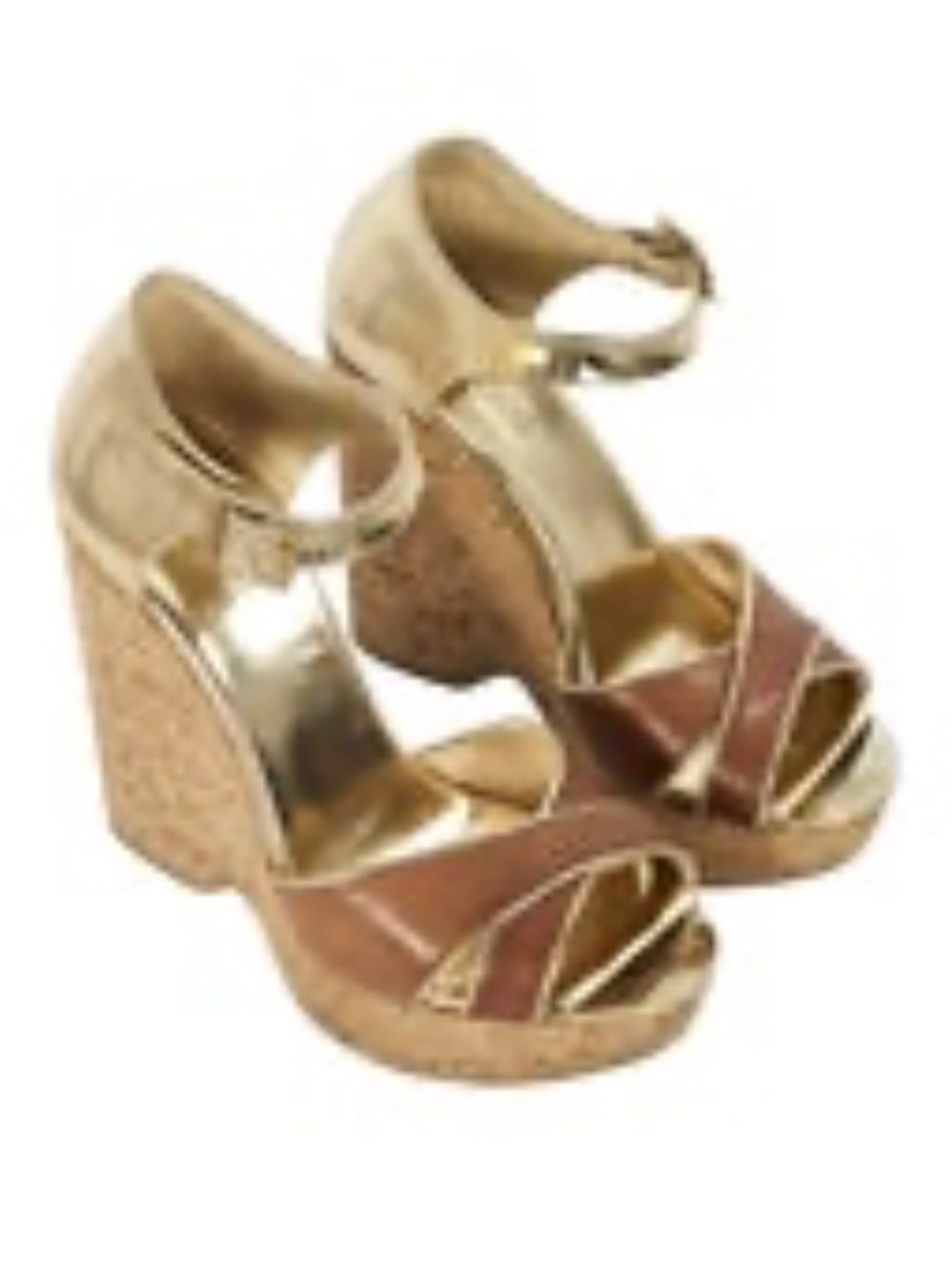Jimmy Choo Metallic Gold and Brown Cork Wedge Sandals